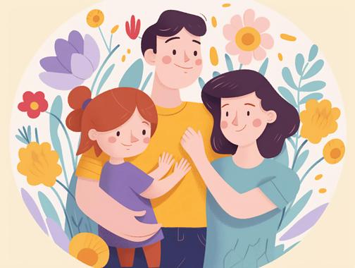 温馨一家人一家三口拥抱美好家庭亲子温馨卡通插画国际家庭日