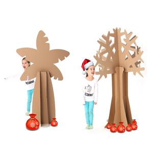 幼儿园手工制作材料纸箱圣诞树diy 涂色拼装模型立体椰子大树道具