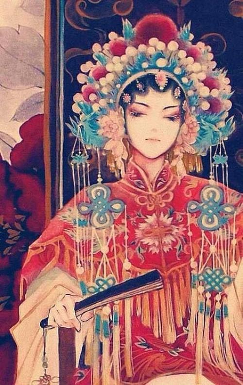 戏子服装手机壁纸背景女生头像插图插画绘图二次元古典古代中国韵味