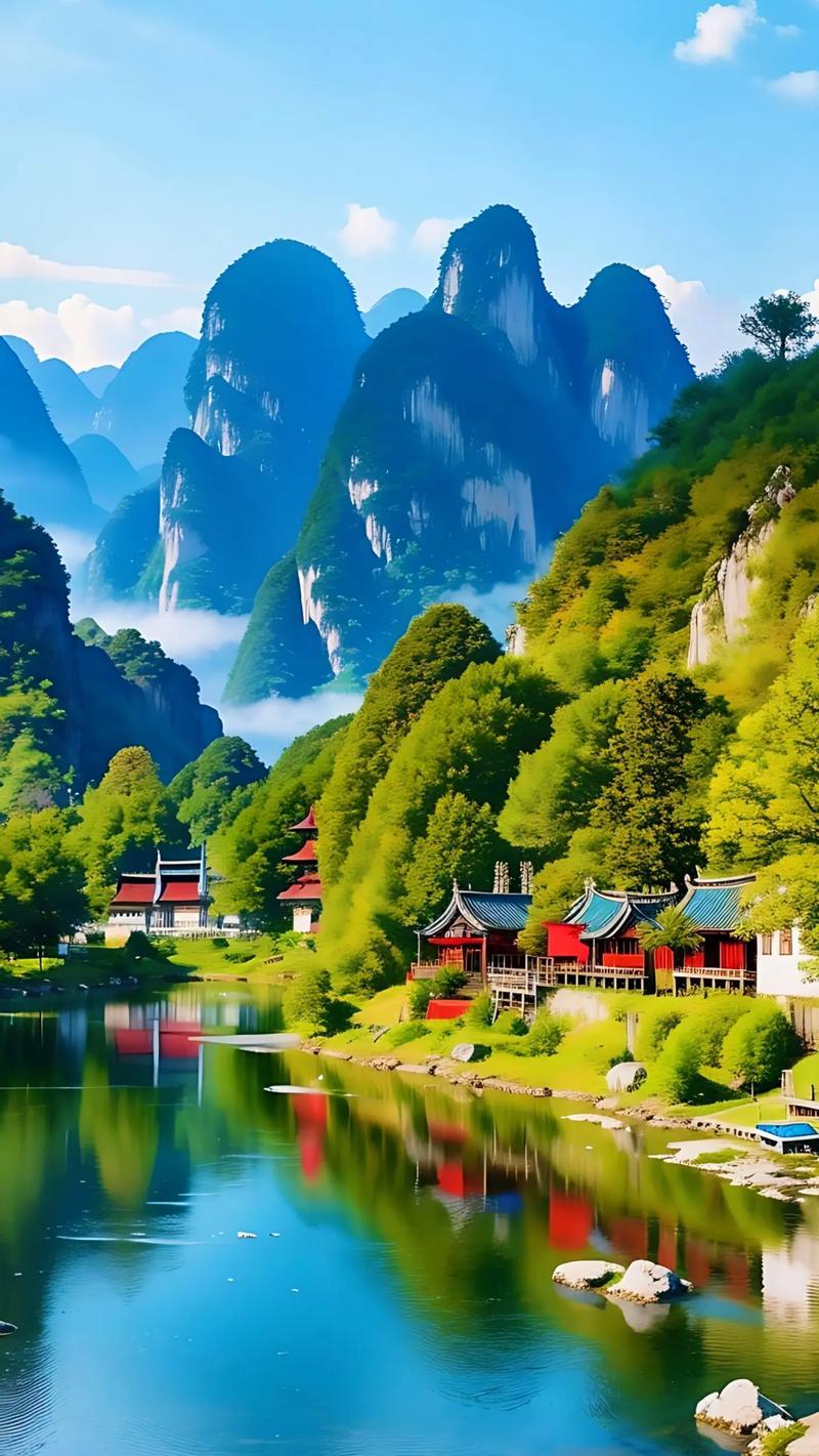 人间仙境世外桃源江南小镇,春天的桂林山水美景,青山绿水,红色 - 抖音