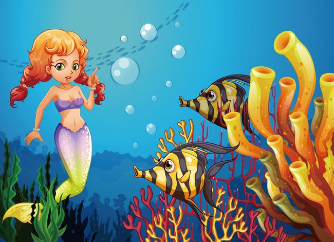 【eps】卡通美人鱼插画人鱼公主卡通海底世界