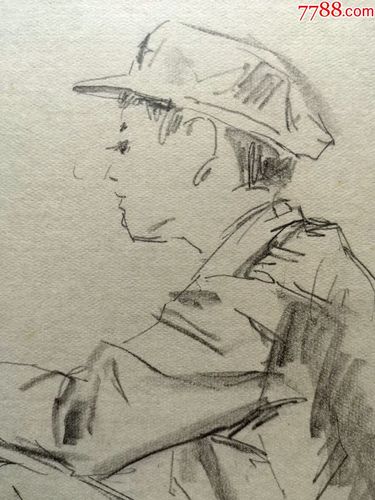 80-90年代手绘素描速写画稿原稿《蹲着的小战士》