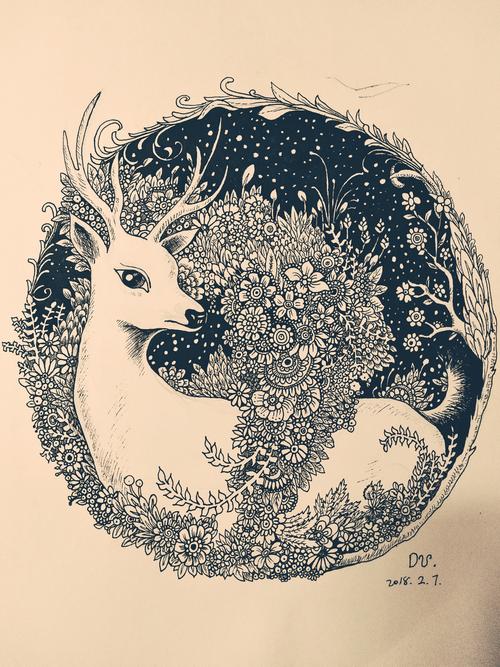 一只鹿的黑白画