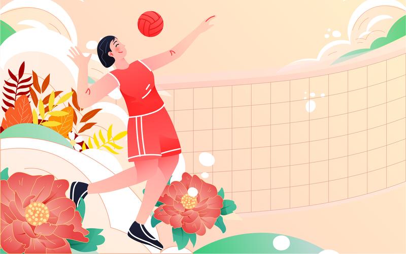奥运会运动员排球比赛矢量海报女排精神插画