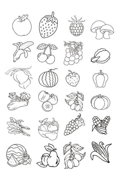 水果和蔬菜的美味美食简笔画