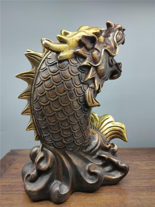 黄铜龙鱼摆件铜器龙头鱼紫铜色鳌鱼工艺品摆件家居装饰品