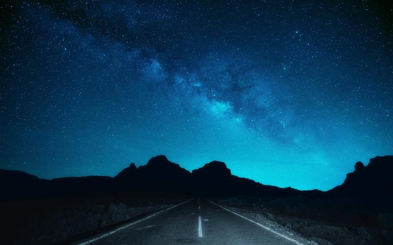 晚上,天空,星星,道路,剪影壁纸