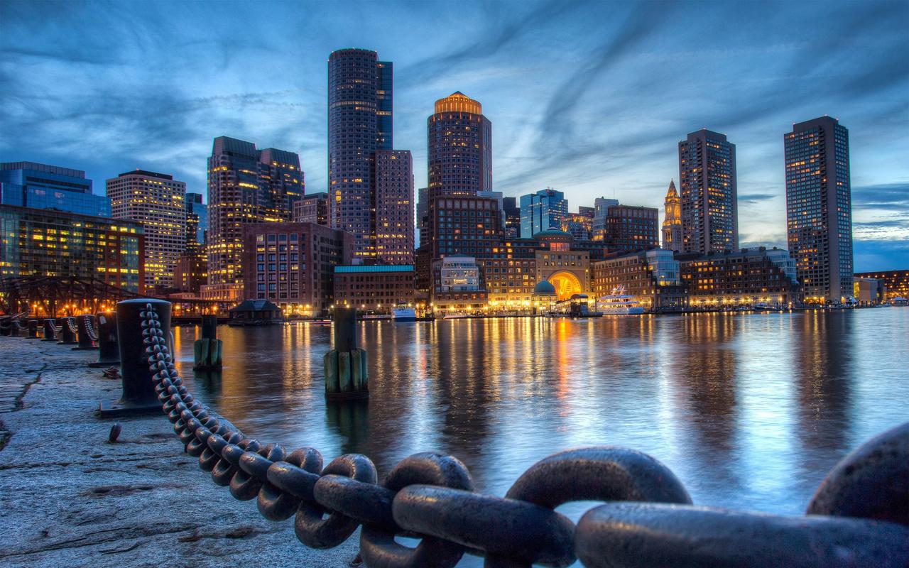 波士顿城市夜景图片桌面壁纸,风景壁纸,唯美,高清,建筑,夜景,城市