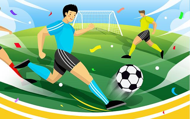 卡通扁平风创意动感人物踢足球世界杯世界赛插画海报背景