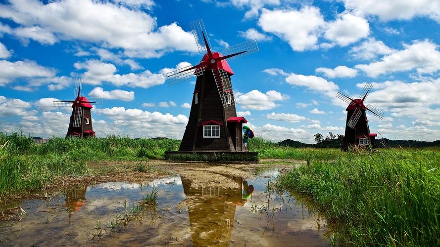 荷兰风车风景电脑桌面壁纸图片