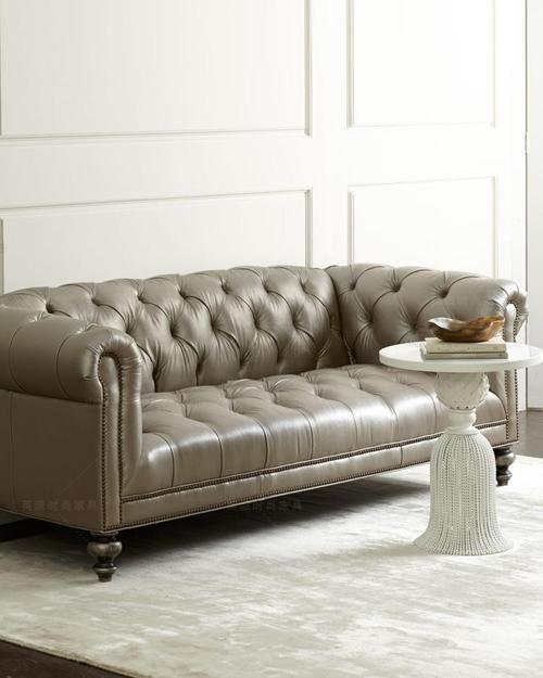美式牛皮沙发三人欧式拉扣后现代办公室欧式沙发客厅 - 英派时尚家具