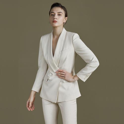 白色青果领西装套装女夏季新款西服九分裤两件套
