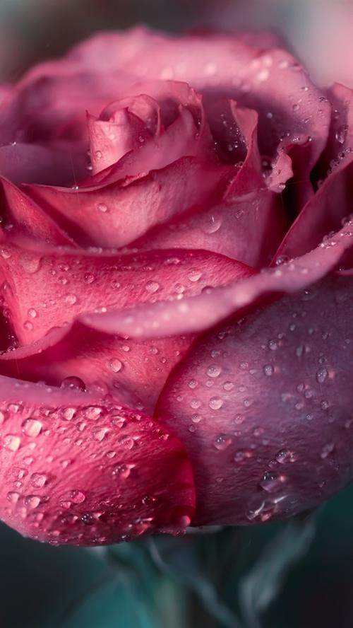 粉红玫瑰微距摄影,水滴,花卉