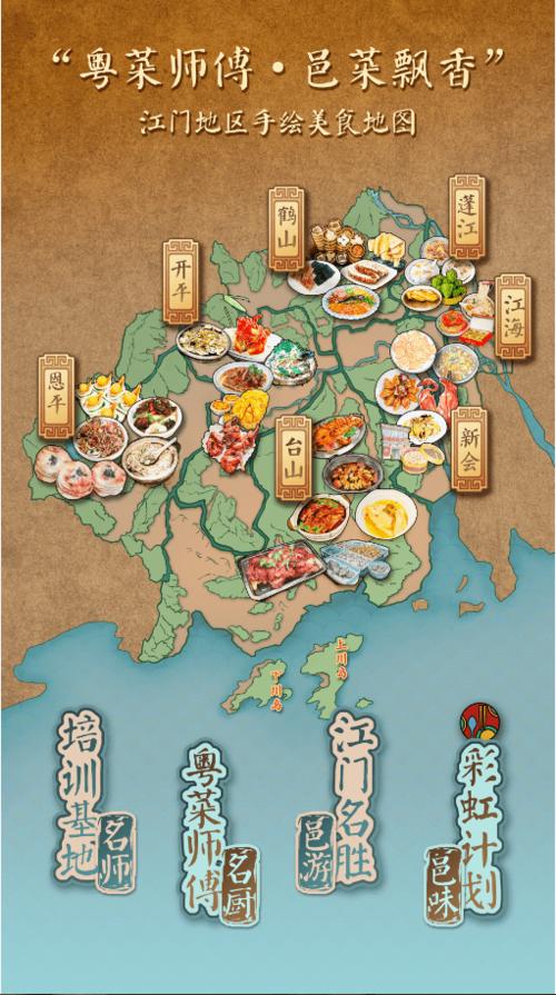 《粤菜师傅·邑菜飘香》打造的官方手绘美食地图由江门市人力资源和