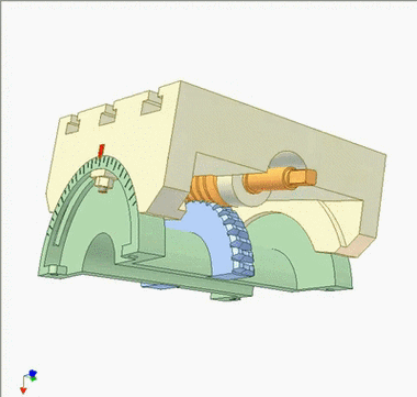 蜗杆传动4:旋转滚动蜗杆蜗轮在蜗杆上滚动,以调节两个滚筒的轴距.