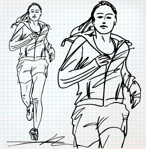 女性,跑步,素描,插画