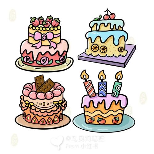 简笔画可爱甜品卡通生日蛋糕手绘手帐素材