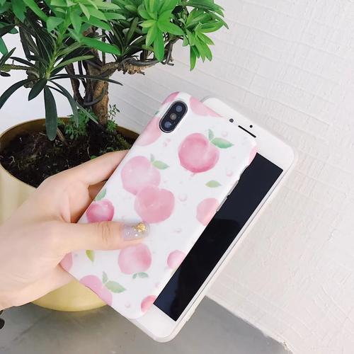 粉色桃子清新女款手机壳适用苹果xiphone8plus7p白色磨砂软壳6s