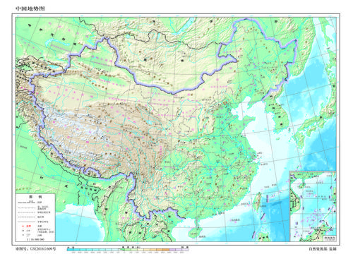 中国地势图 1:1600万 8开