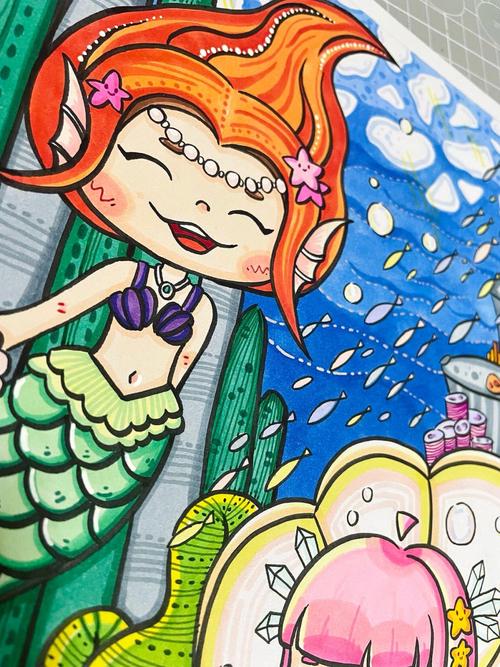 海底世界主题画美人鱼公主儿童画