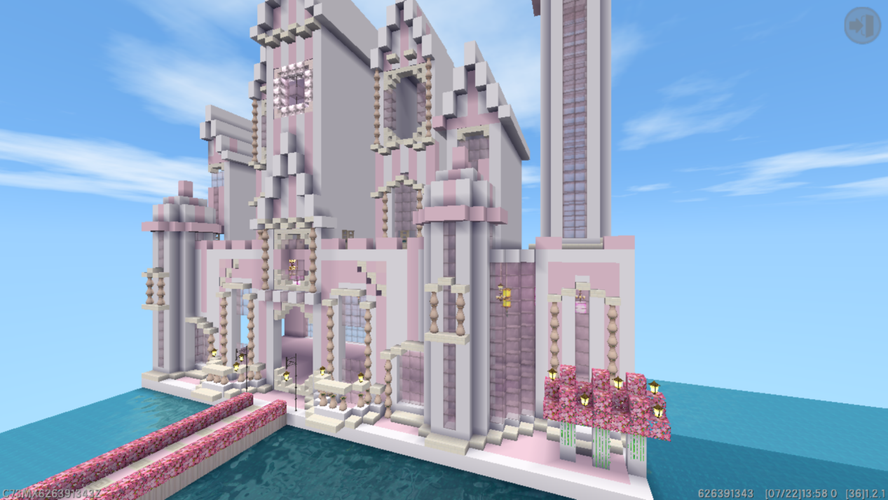 《迷你世界》水上城堡:云朵,热气球,彩灯,拉满少女心