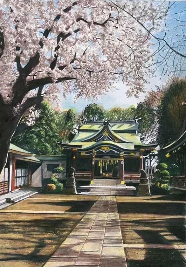 彩铅手绘的日本街道,静谧的美.作者:ryota hayashi