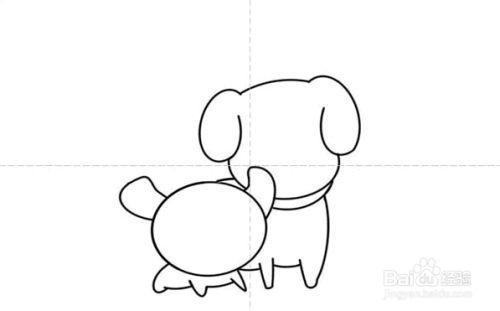 画出大狗和小狗的身体和四肢,在狗妈妈的脖子上画一个脖带.