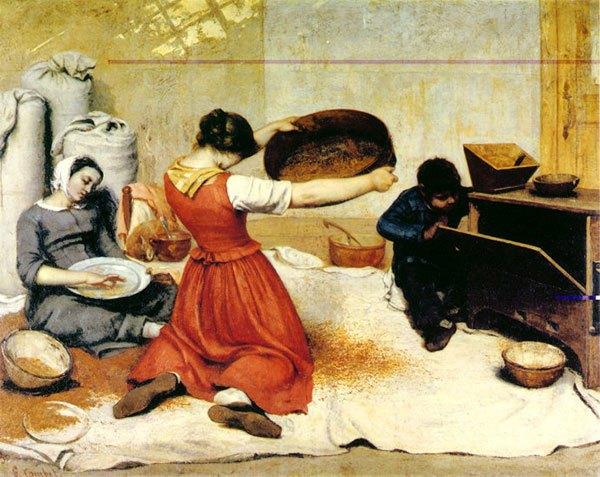 又名《筛麦子的妇女》,《筛麦》.居斯塔夫·库尔贝创作于一八五四年.