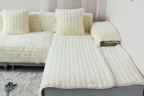 秋冬款防滑纯色长毛毛绒皮沙发垫坐垫布艺全盖米白色沙发套沙发巾