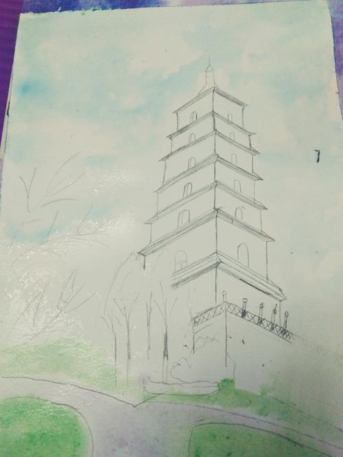 水彩建筑――大雁塔完整过程版