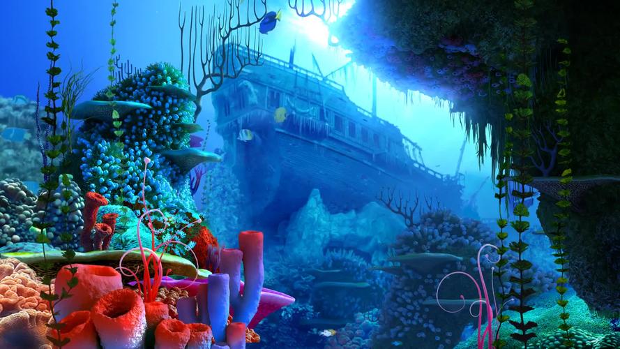 3d唯美梦幻珊瑚礁沉船海底世界水族馆