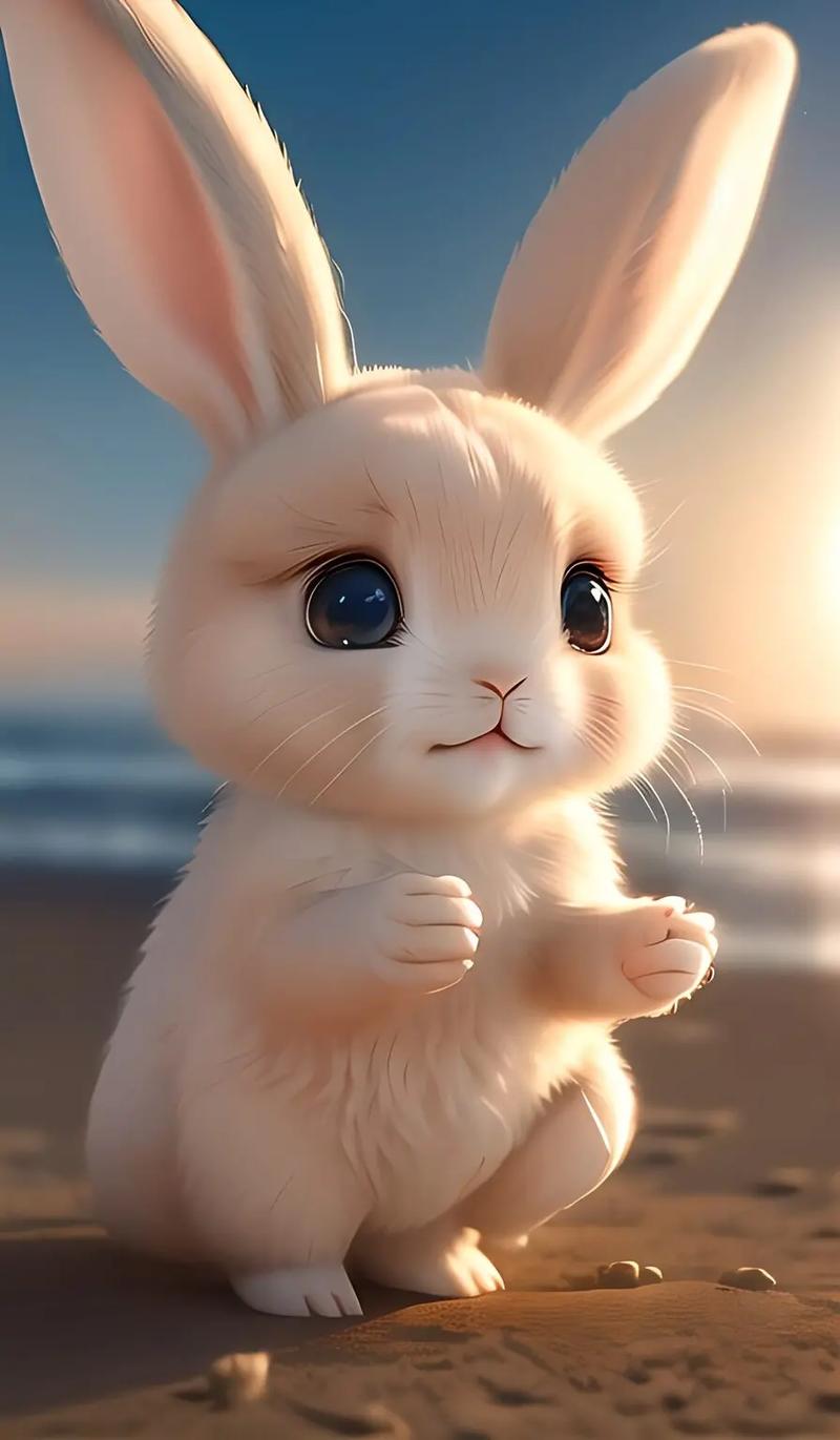 可爱的小兔子萌宠,棕灰色兔子宝宝,长长的耳朵, - 抖音