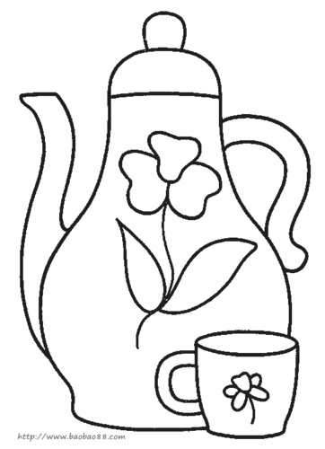 青花瓷茶壶茶杯简笔画