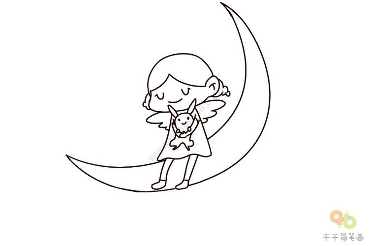 月亮上的小女孩简笔画
