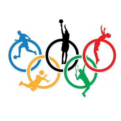 奥运五环奥运会标志和足球篮球羽毛球等运动剪影1423387矢量图片免抠