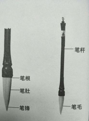 毛笔由笔杆和笔头组成,种类不同可分硬毫,软毫,兼毫三大类.
