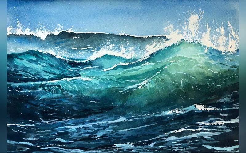 活动作品水彩手绘过程海浪