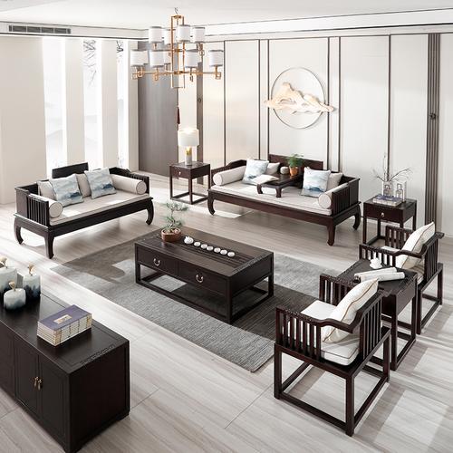 织然新中式实木沙发组合白蜡木现代古典简约雕花明清仿古客厅家具
