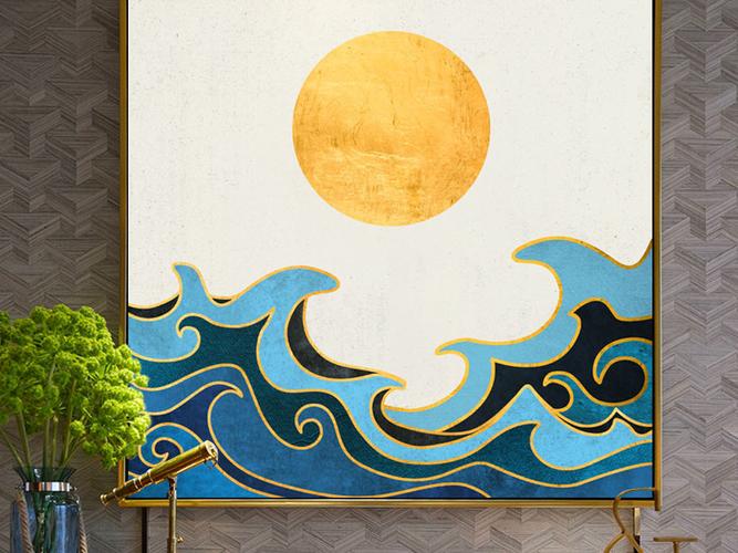 现代简约北欧抽象海浪浪花海上日出装饰画