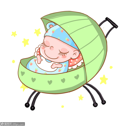 免抠元素 手绘/卡通元素 婴儿车中睡觉的可爱小宝宝.psd
