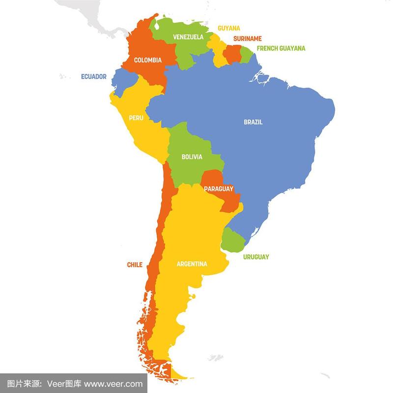 南美洲地区地图上的国家位于南部