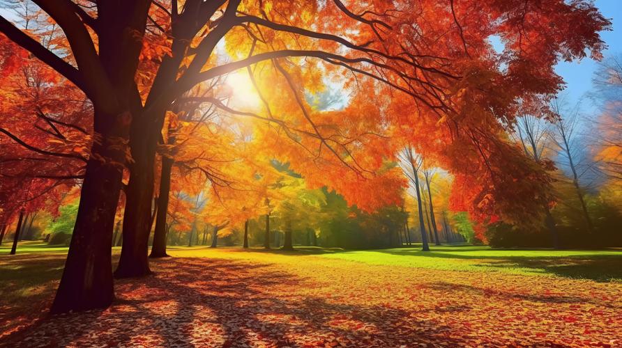 立秋的金黄色红色浪漫唯美枫树林赏枫叶旅游胜地风景秋天壁纸