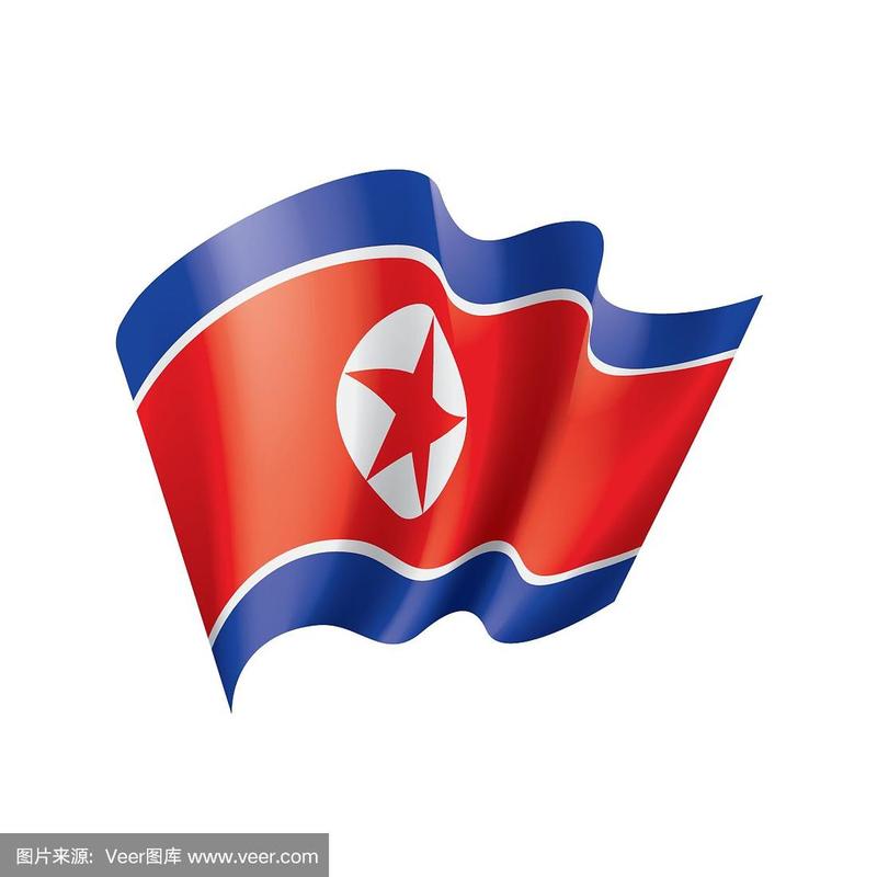 北朝鲜国旗,白色背景矢量插图