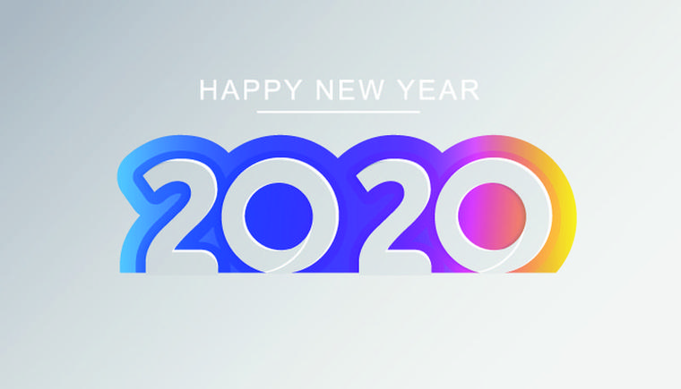 2020新年快乐文字设计图案,矢量插图.