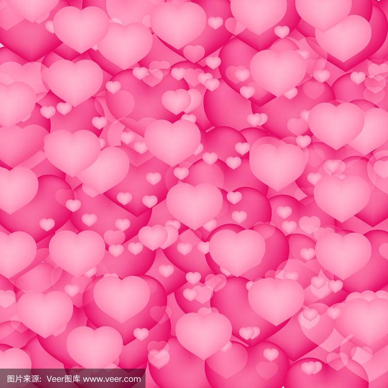 柔软的粉色心形3d背景.情人节闪亮的贺卡.浪漫的矢量图.