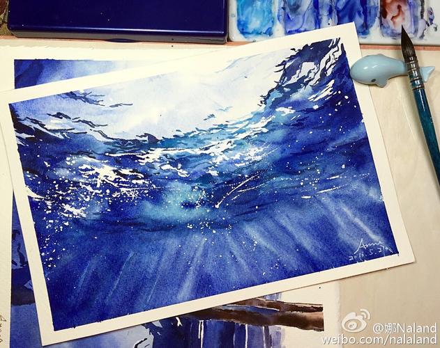 蓝色海洋水彩手绘高清美图
