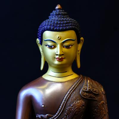 药师佛佛像尼泊尔手工紫铜古色雕花神像藏传佛教密宗供奉摆件6寸