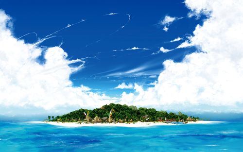 岛在大海,沙滩,蓝天,白云 壁纸 - 1920x1200
