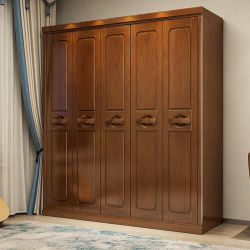 mu实木衣柜现代中式456门衣橱家用卧室收纳储物柜靠墙胡桃木衣柜