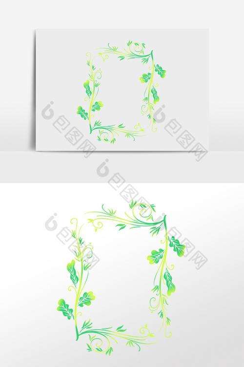 手绘绿色植物花藤边框插画图片